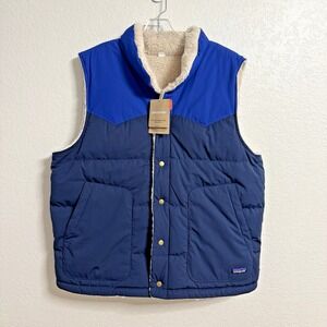 Patagonia Bivy Vest Mens XL Blue Reversible Down Jacket Deep Pile Sherpa NWT